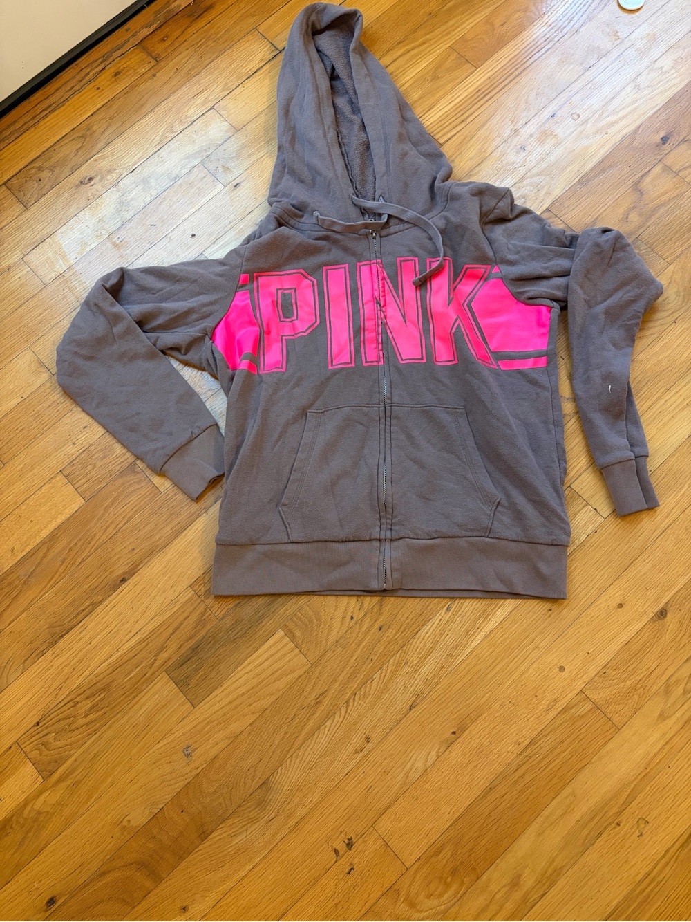 PINK Victoria's Secret Brown Hoodie with Hot Pink Logo